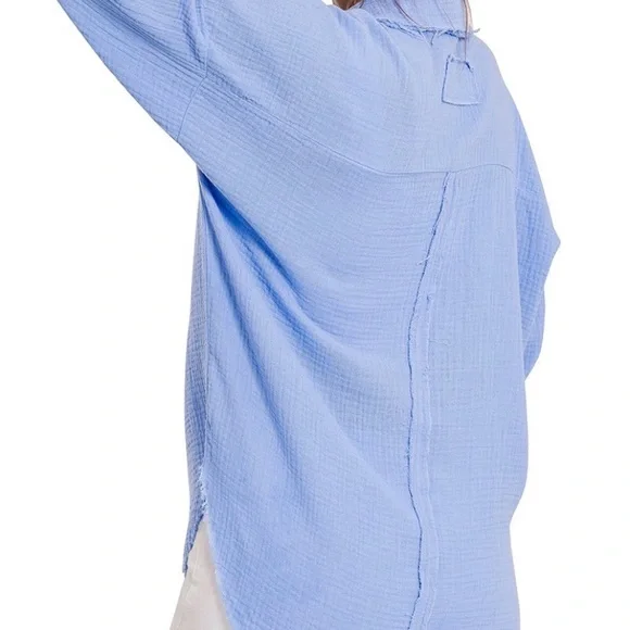 $25 start 94 ❤️Dusty teal gauze raw edge button down top - Picture 2 of 3